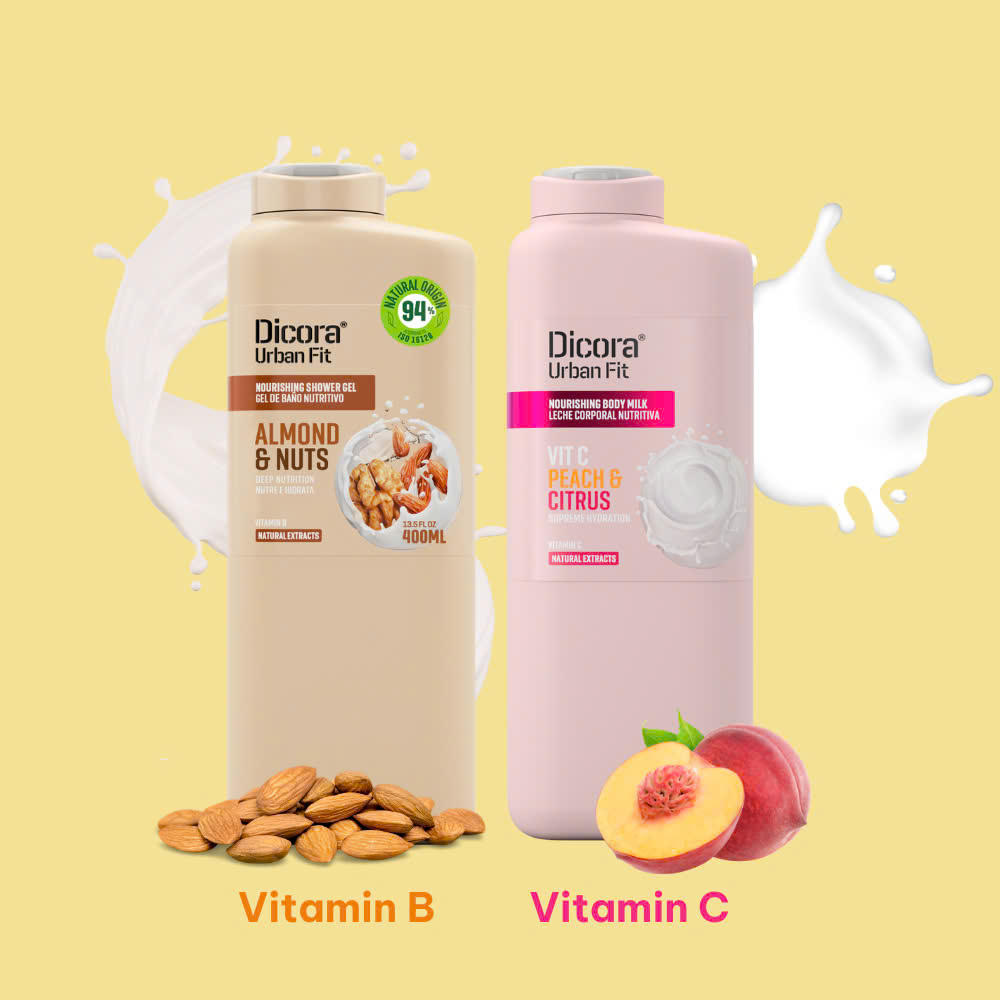 Sữa tắm Dicora Urban Fit Almond & Nuts Vitamin B thơm ngọt giúp cung cấp độ ẩm sâu, làm sạch da mà không gây khô, mang đến làn da mềm mại nhờ chiết xuất từ các loại hạt